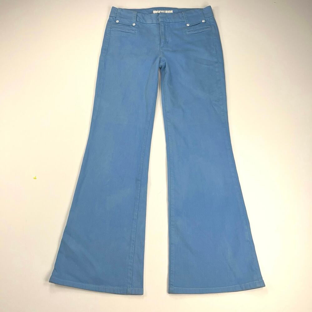 Joe’s Jeans Twill Denim Mid Rise Trouser Jeans Malibu Blue White Rivets Size 28